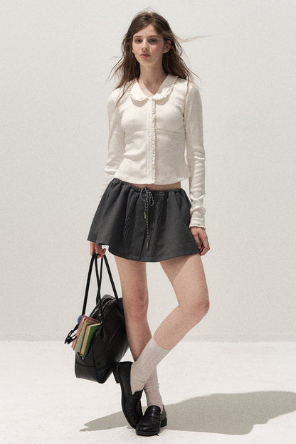 Doll Collar Textured Hollow Floral Cardigan
