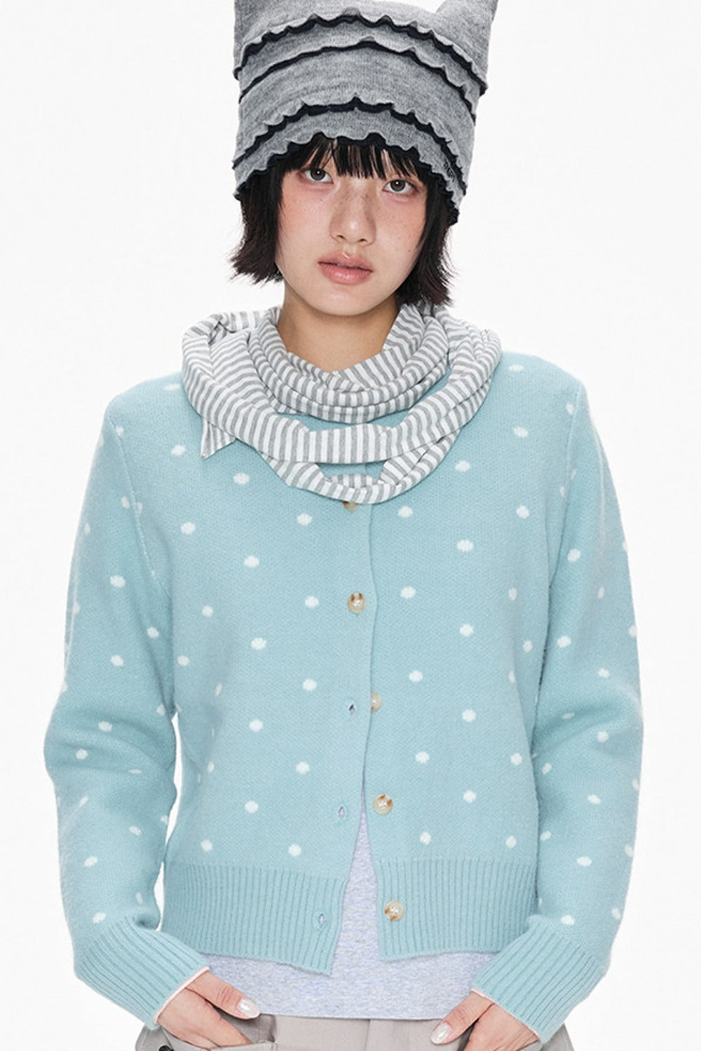 Polka Dot Short Knit Cardigan