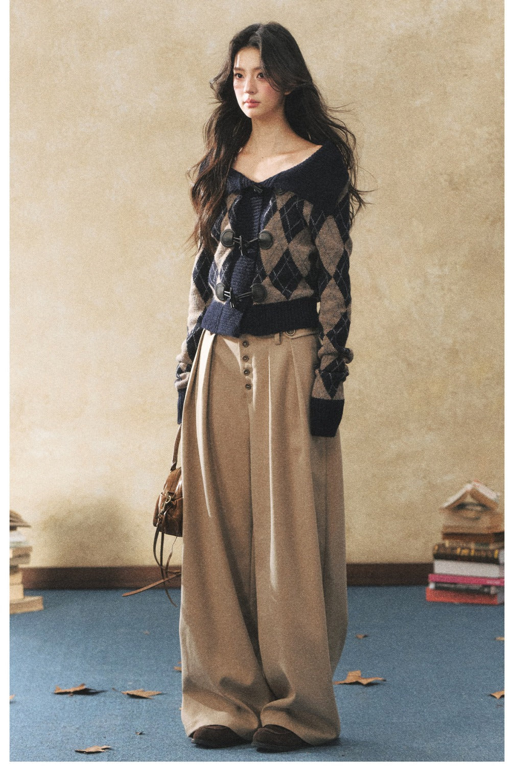Khaki Wide-Leg Casual Pants
