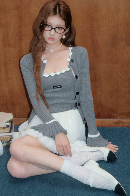 Lace Trim Knit Cardigan Set-Up