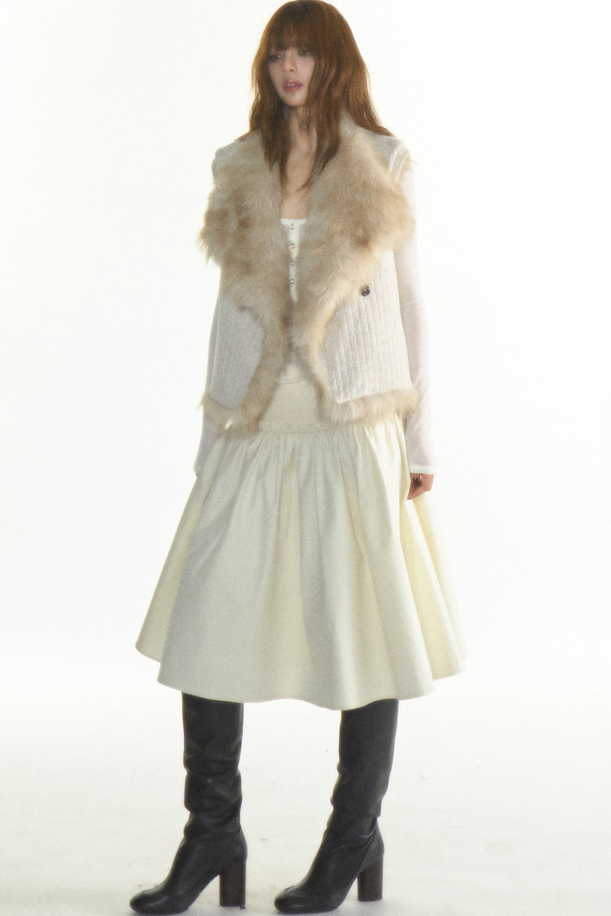 Reversible Fur Trim Knitted Patchwork Vest