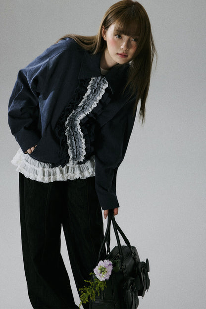 Ruffle Lace Panel Cotton Jacket