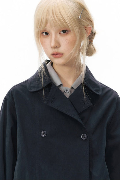 Retro Double-Breasted Workwear Jacket and Skirt Set-Up
