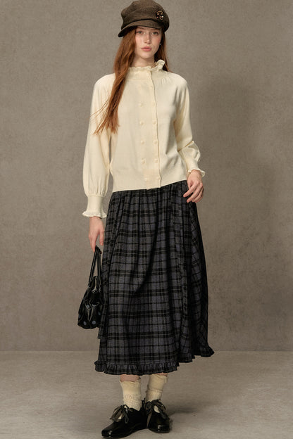 Plaid Tweed Midi Skirt