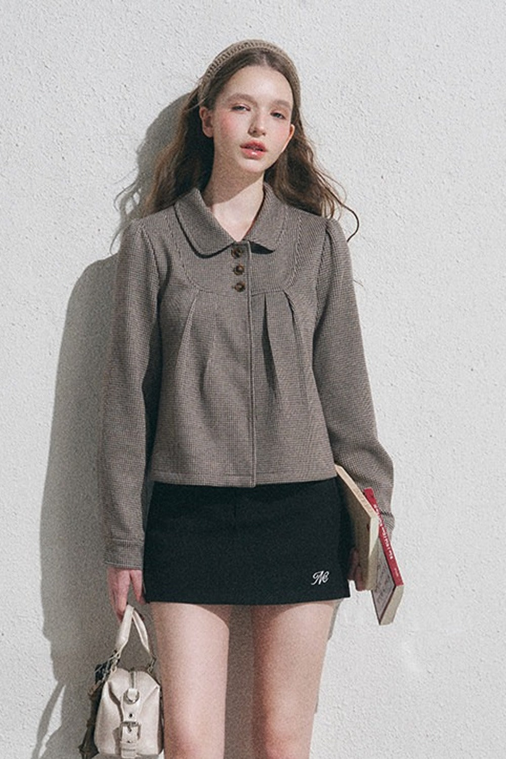 Houndstooth Doll Collar Polo Cardigan