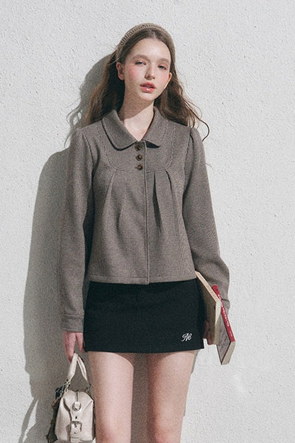 Houndstooth Doll Collar Polo Cardigan