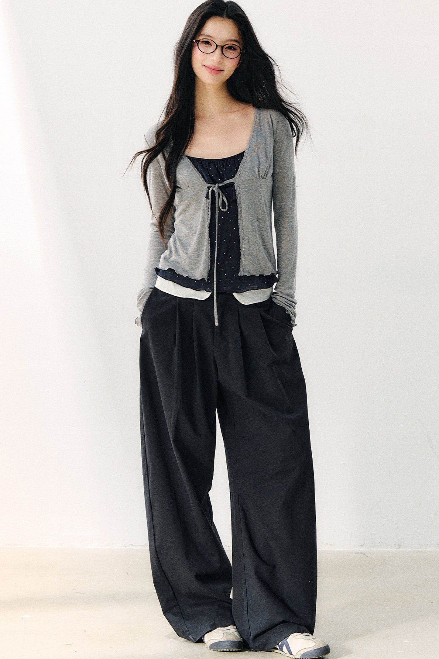 Double-Layer Ruffle Top And Cardigan Set-Up