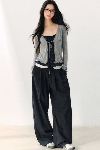 Double-Layer Ruffle Top And Cardigan Set-Up