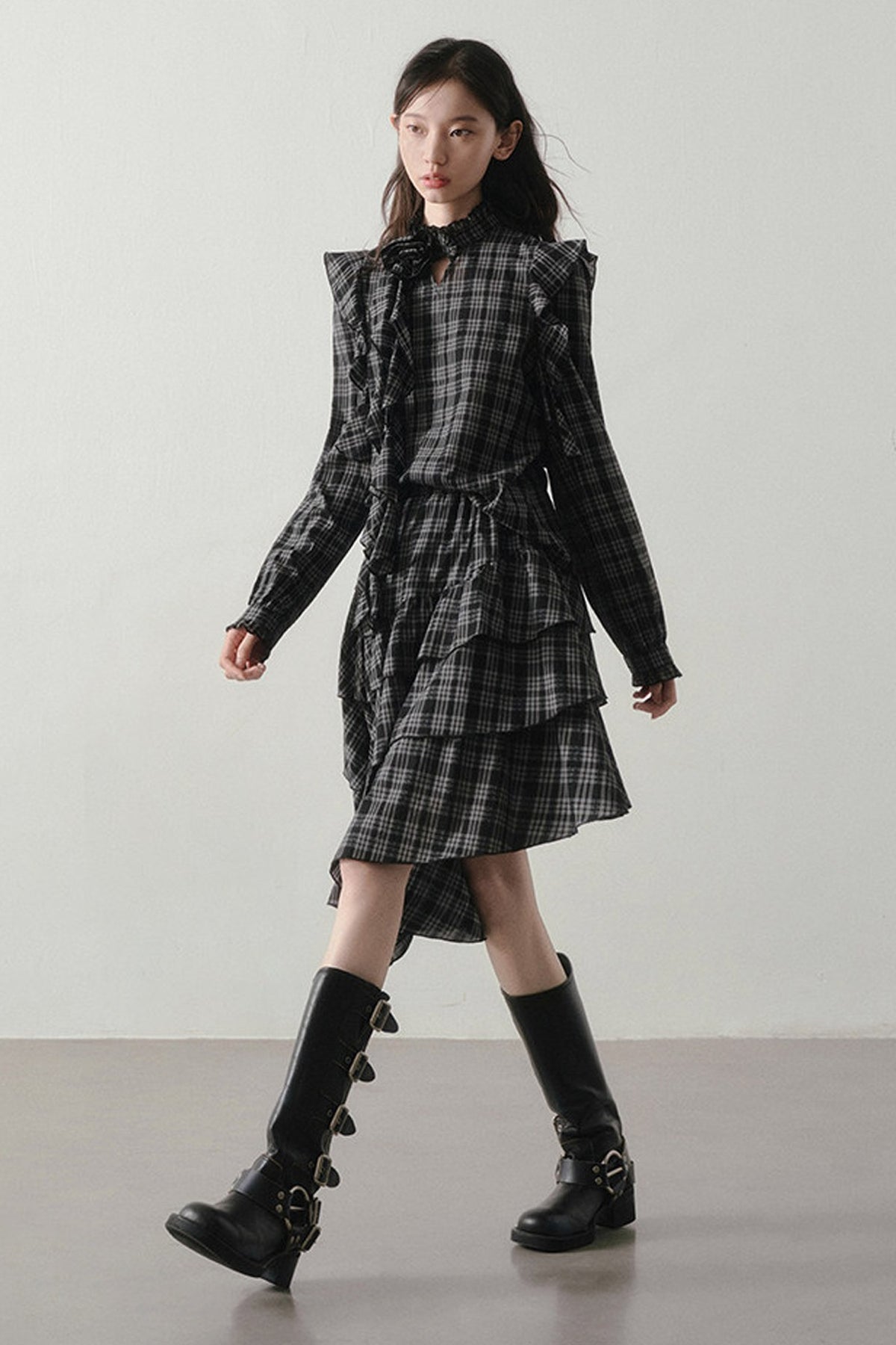 Retro Plaid Shirt and Half Skirt Set