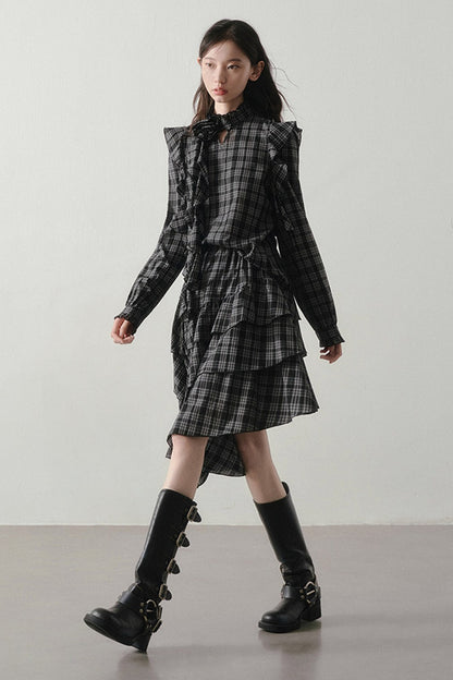 Retro Plaid Shirt and Half Skirt Set