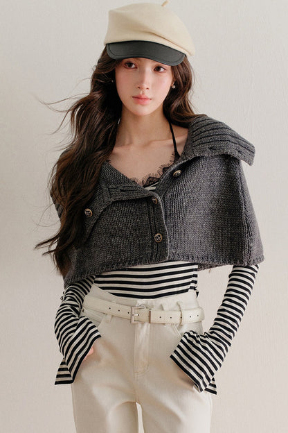Short Button-Up Wool Cape