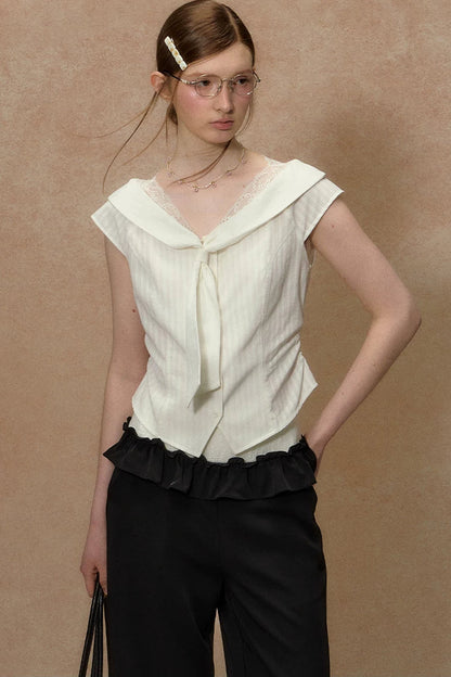 Lace-Trimmed Striped Blouse