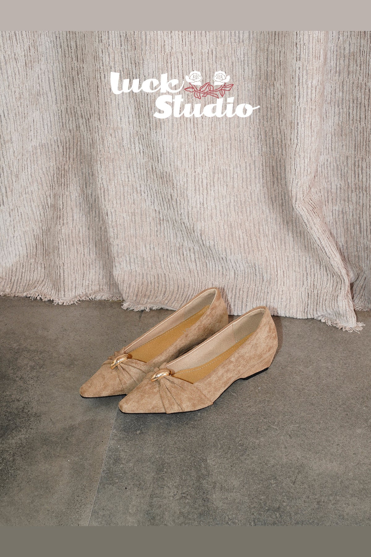 Suede Bow Square-Toe Wedge Heel Slip-On Shoes