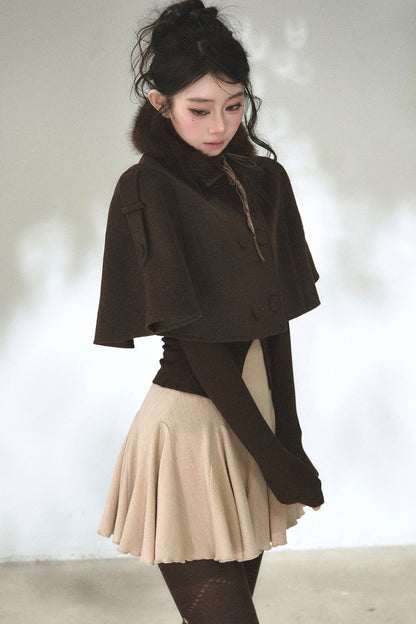 Double-Breasted Wool Blend Cape