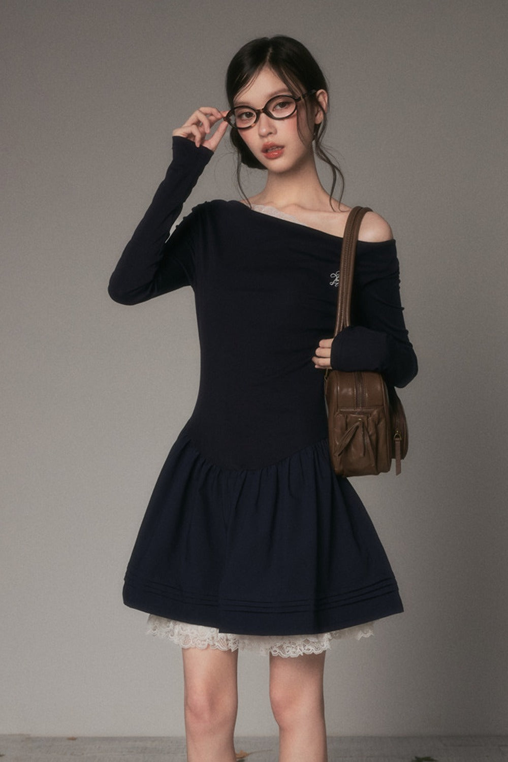 Off-Shoulder Polka Dot Lace Patchwork Dress