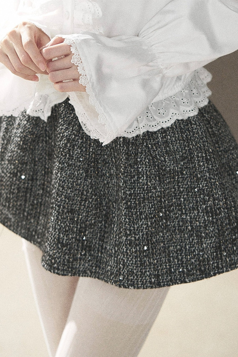 Black White Tweed Jacket With Skirt and Top Set-Up