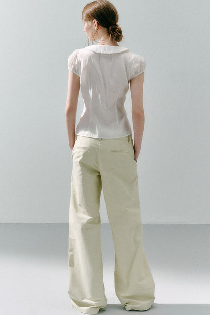 White Acetate Linen Ruffle Blouse