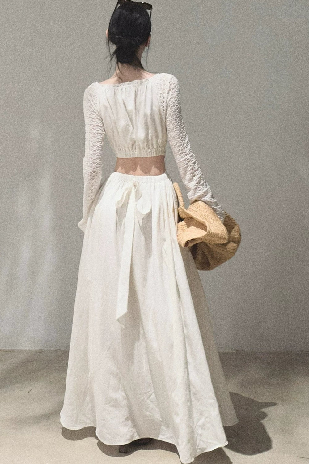Lyocell Linen Hollow-Out Lace Dress