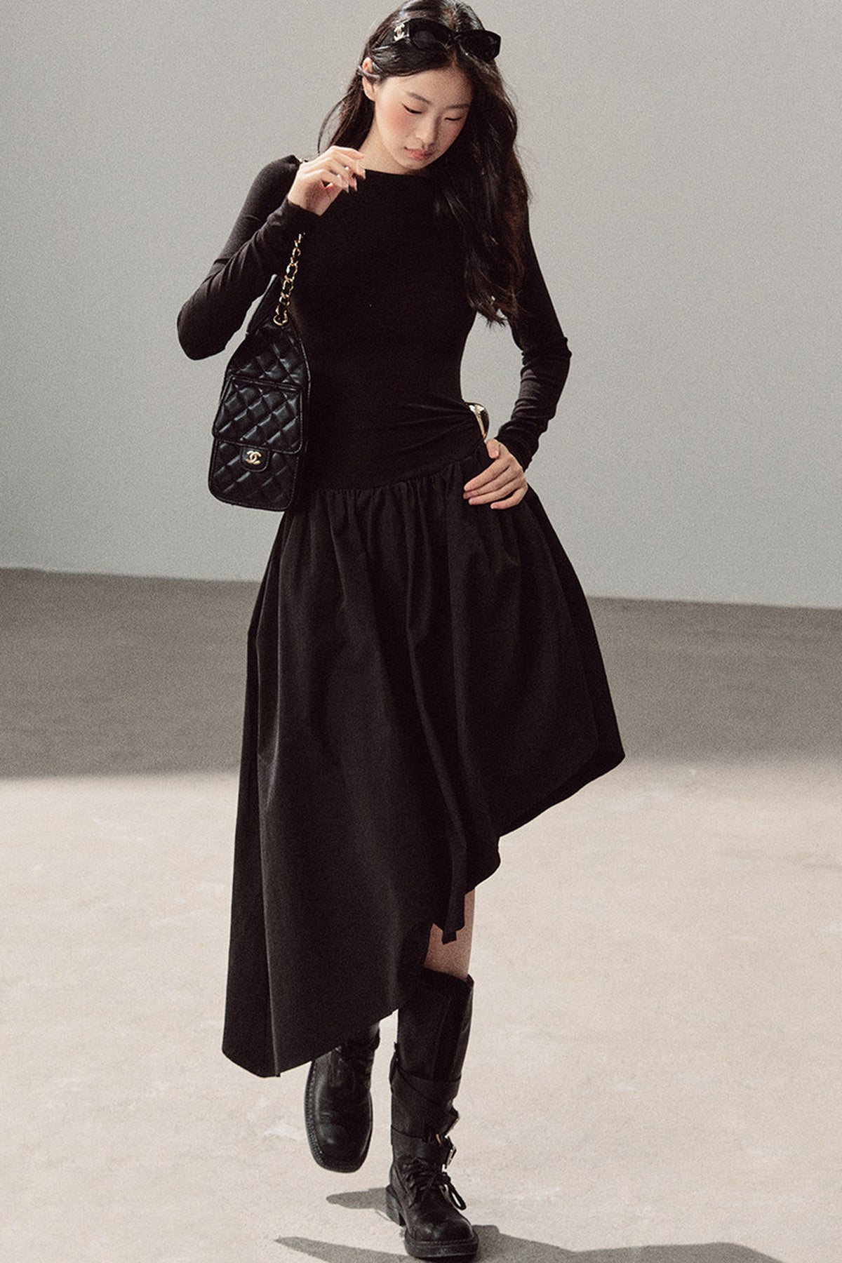 Black T-Shirt Patchwork Dress