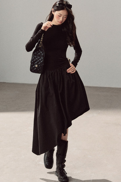 Black T-Shirt Patchwork Dress