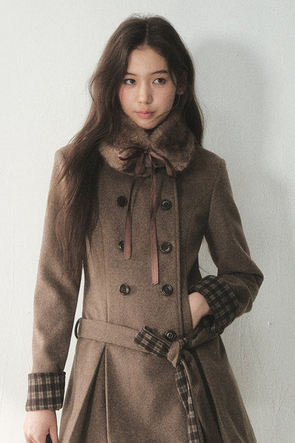 Plaid Collar Double-Breasted Wool Coat