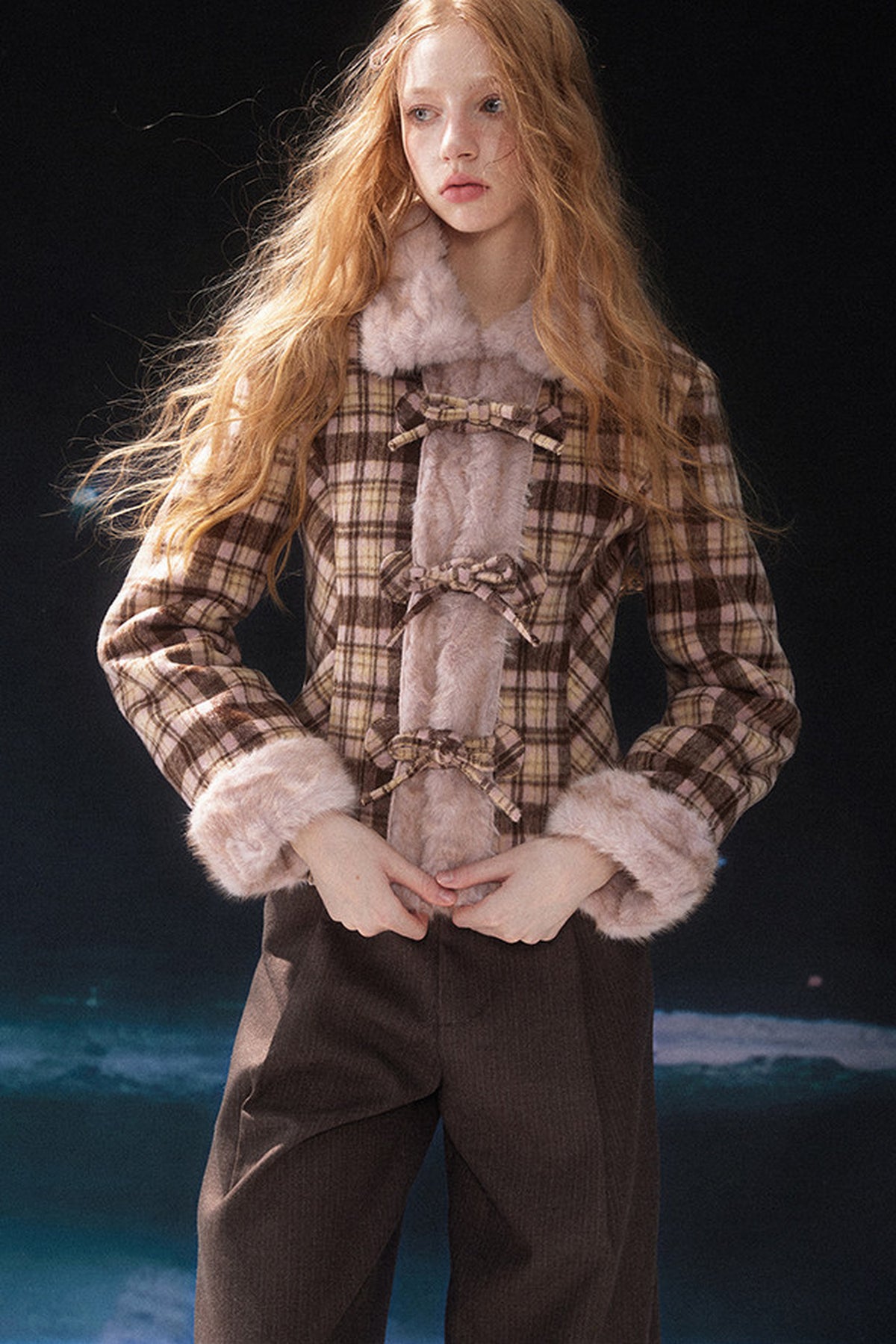 Bowknot Faux Fur Padded Coat