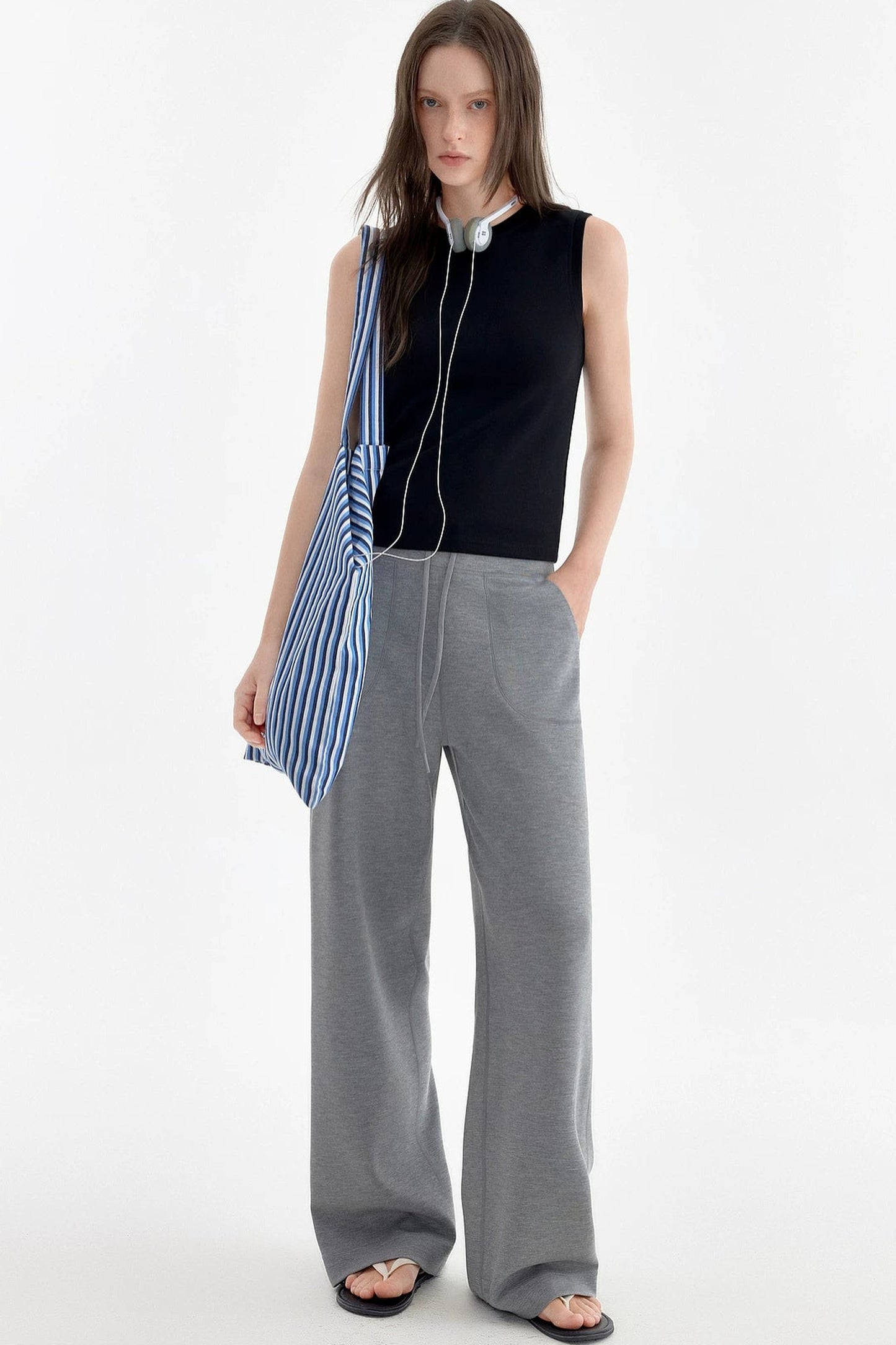Pantalon taille haute à cordon de serrage