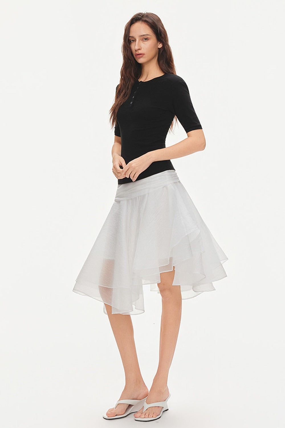 Asymmetrical Tie Waist Sheer Midi Skirt