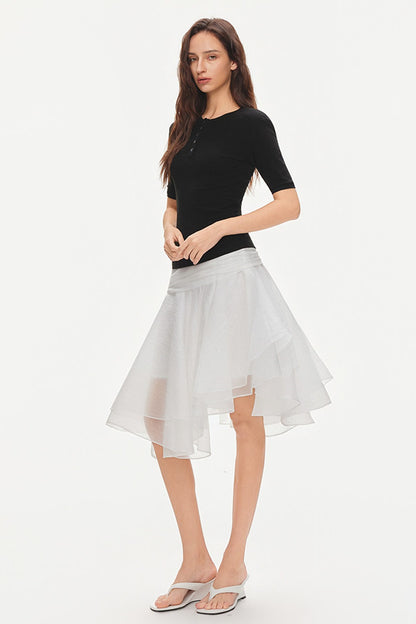 Asymmetrical Tie Waist Sheer Midi Skirt
