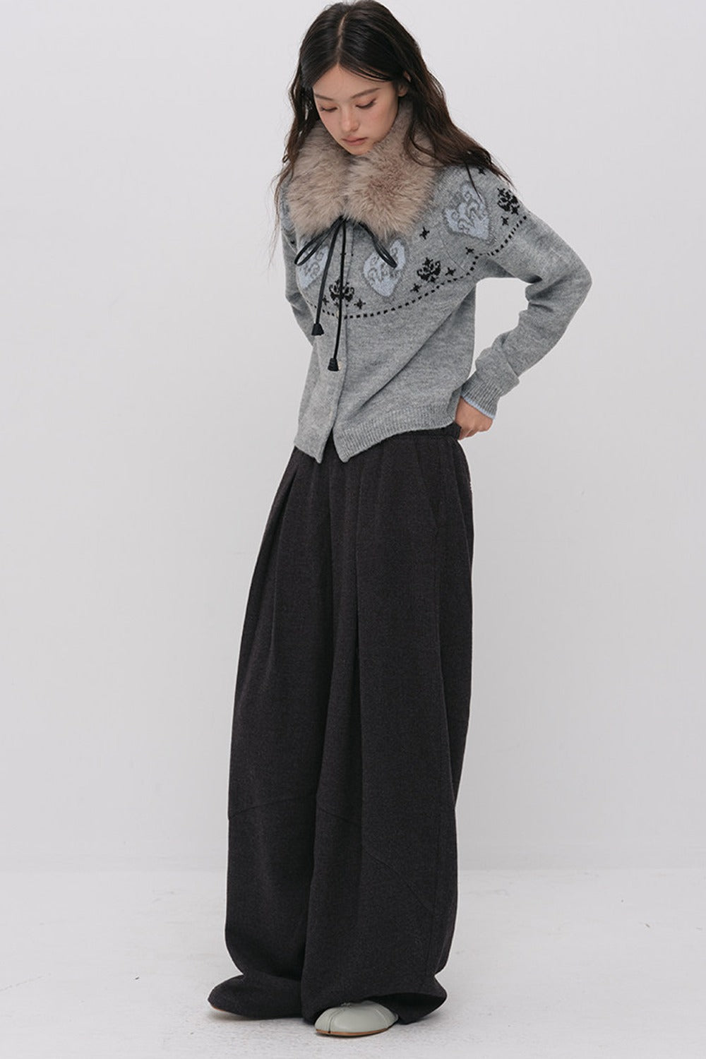 Wool Jacquard Wide-Leg Trousers