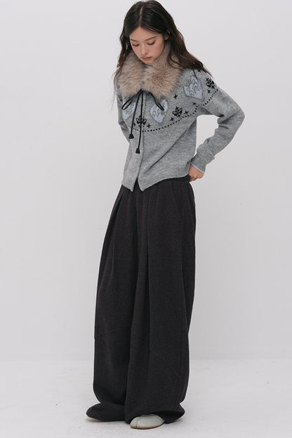 Wool Jacquard Wide-Leg Trousers