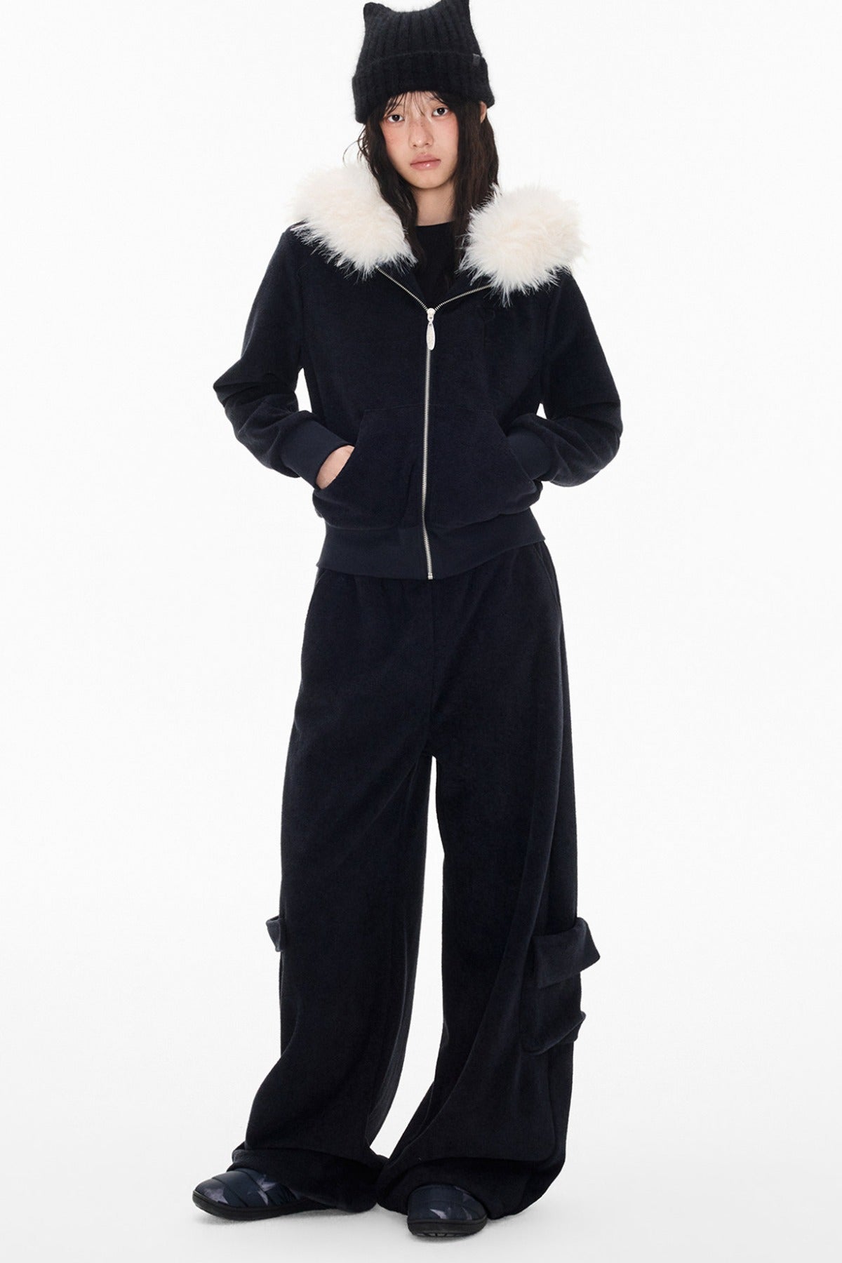 Detachable Fur Hood Jacket and Pants Set-Up
