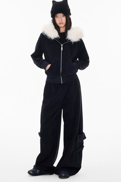 Detachable Fur Hood Jacket and Pants Set-Up