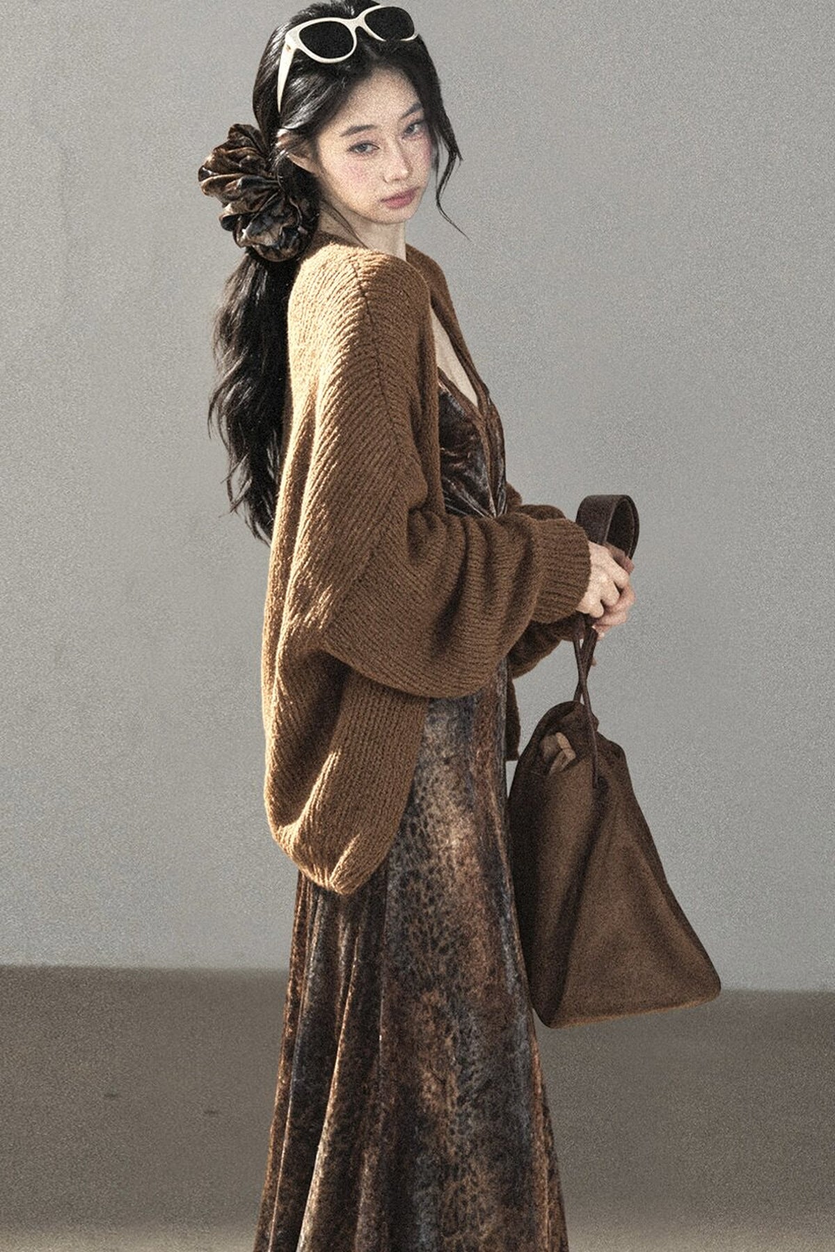 Leopard Print Velvet Strap Long Dress