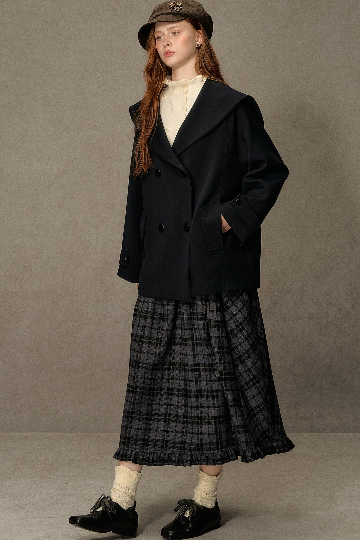 Plaid Tweed Midi Skirt