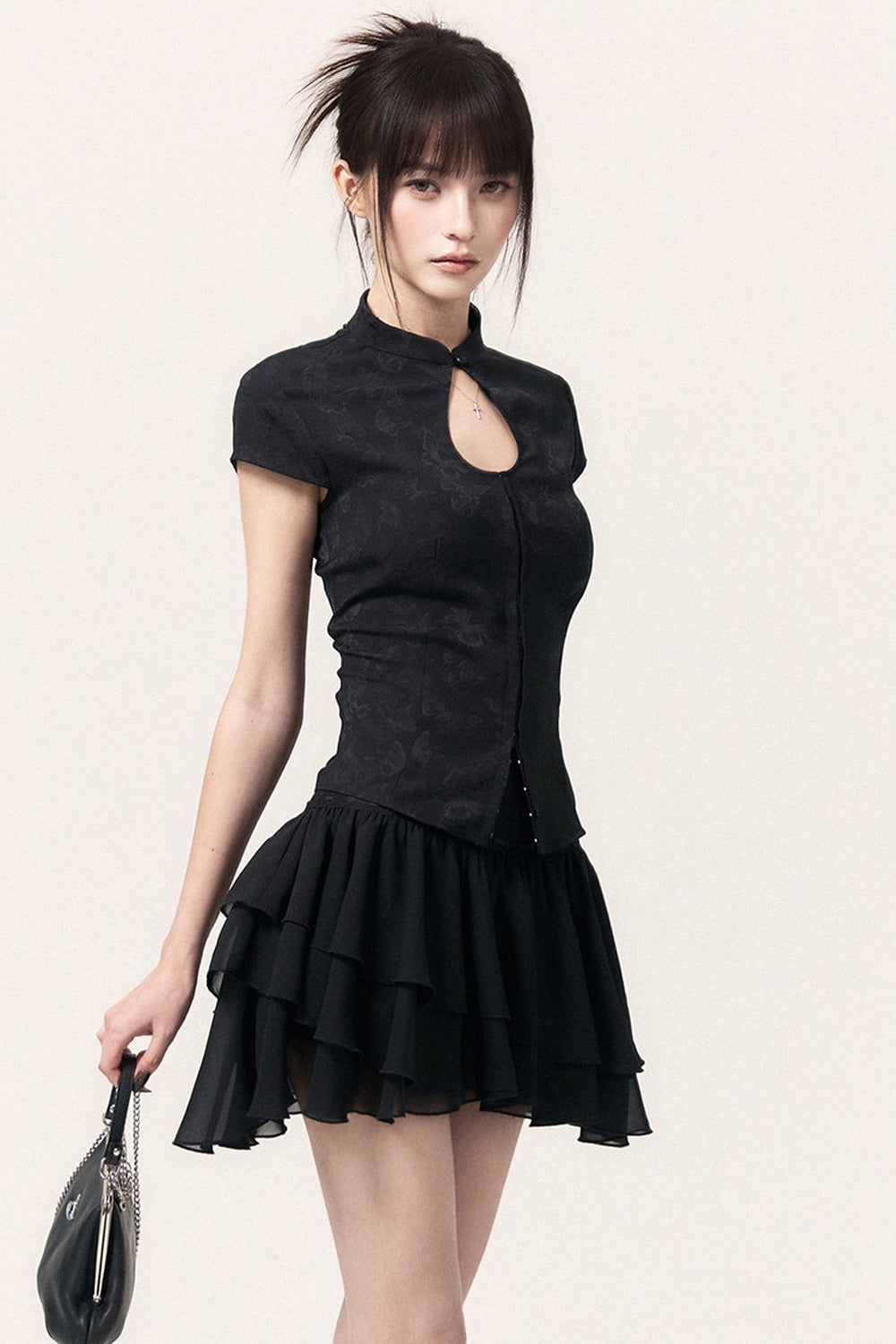 New Chinese Style Jacquard Top and Ruffle Skirt Set-Up