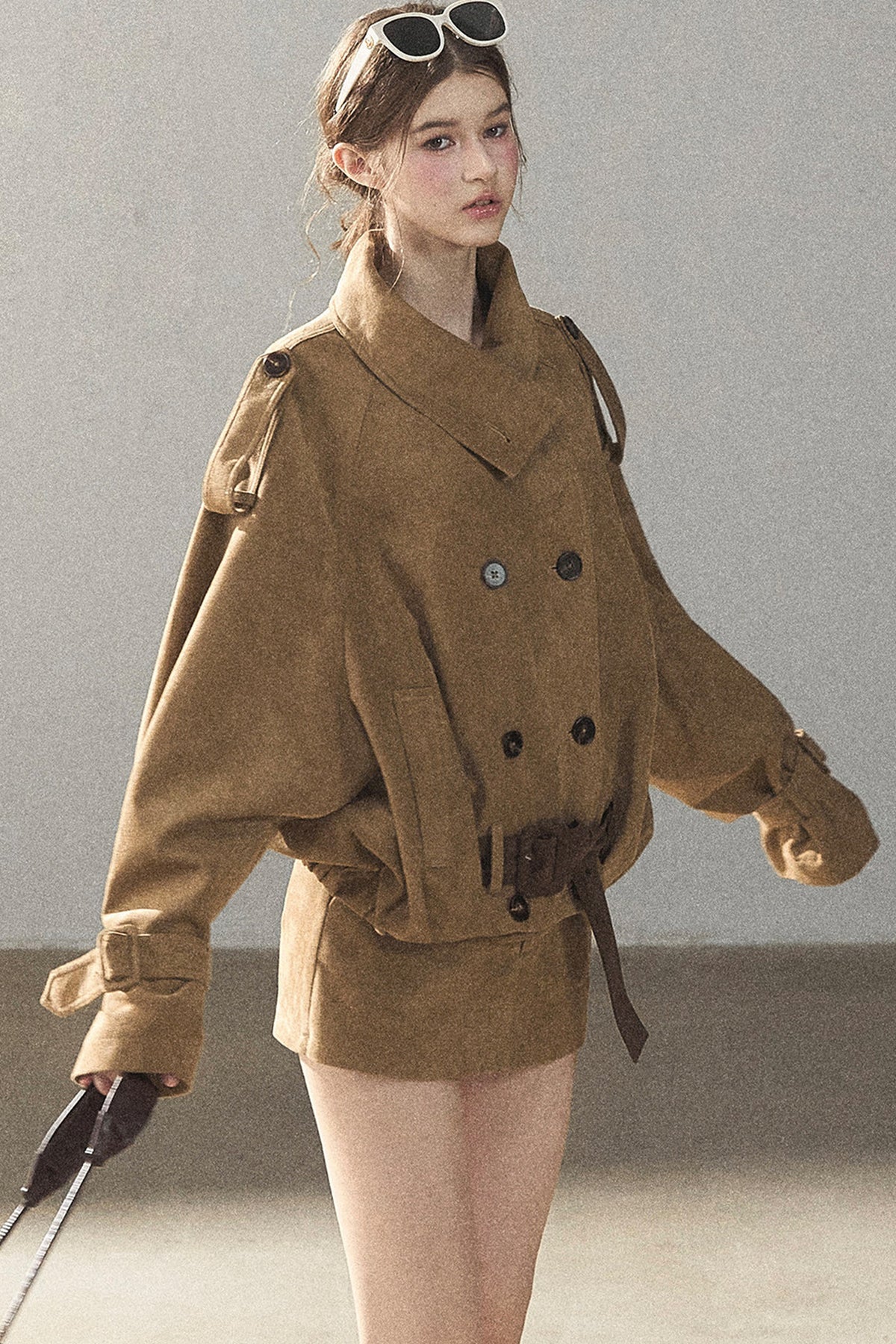Chestnut Brown Faux Suede Windbreaker and Shorts Set-Up