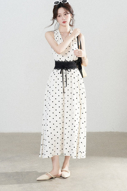 White Polka Dot Halter Dress