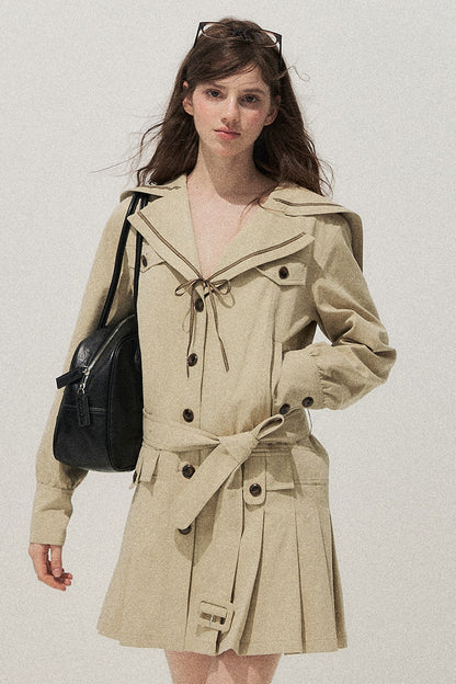 Khaki Navy Collar Trench Coat