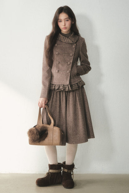 Preppy Double-Breasted Jacket and Skirt Set-Up