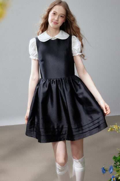 White Shirt and Sleeveless Little Black Puff Dress Set