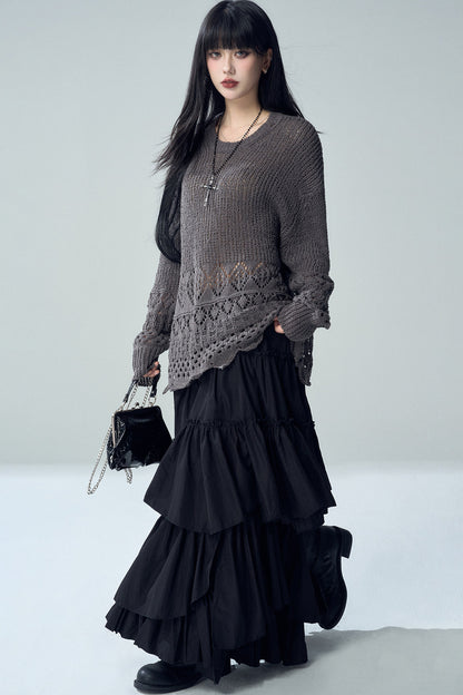 Black Irregular Ruffle Skirt