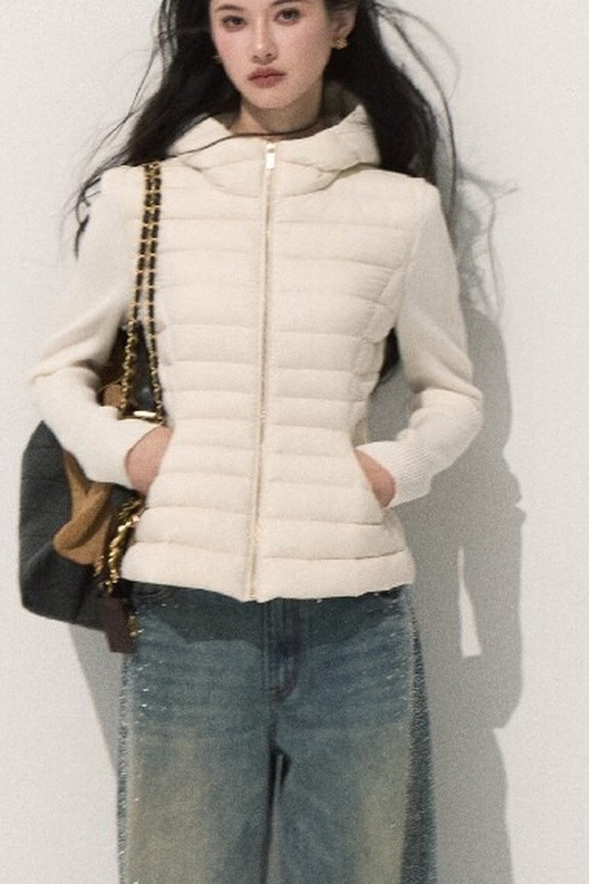Knitted Patchwork Ribbed Down Jacket