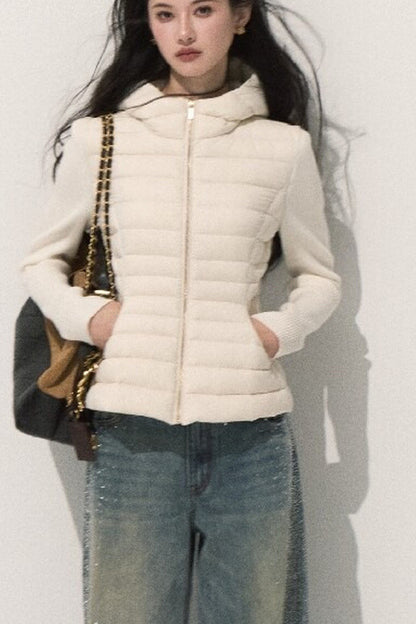 Knitted Patchwork Ribbed Down Jacket