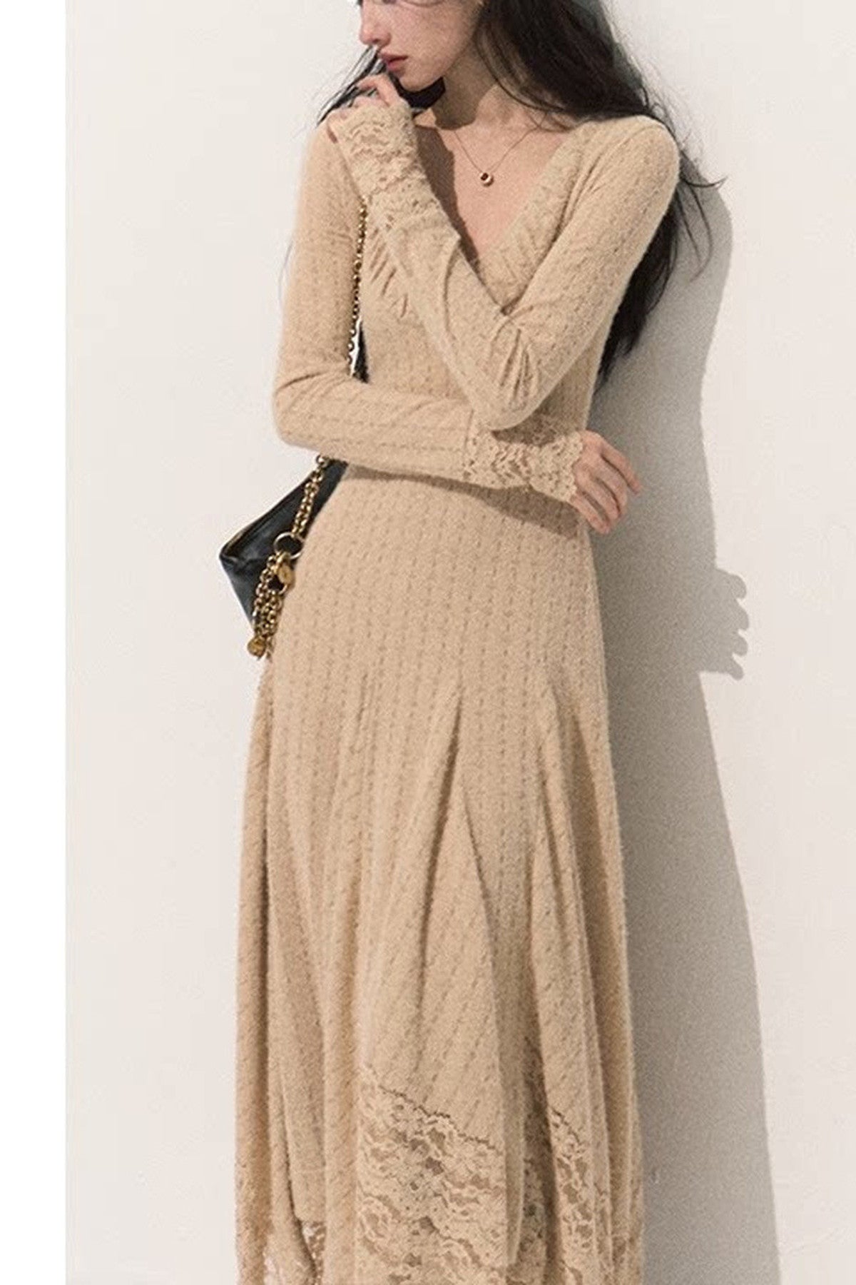 U-Neck Long Sleeve Knit Dress