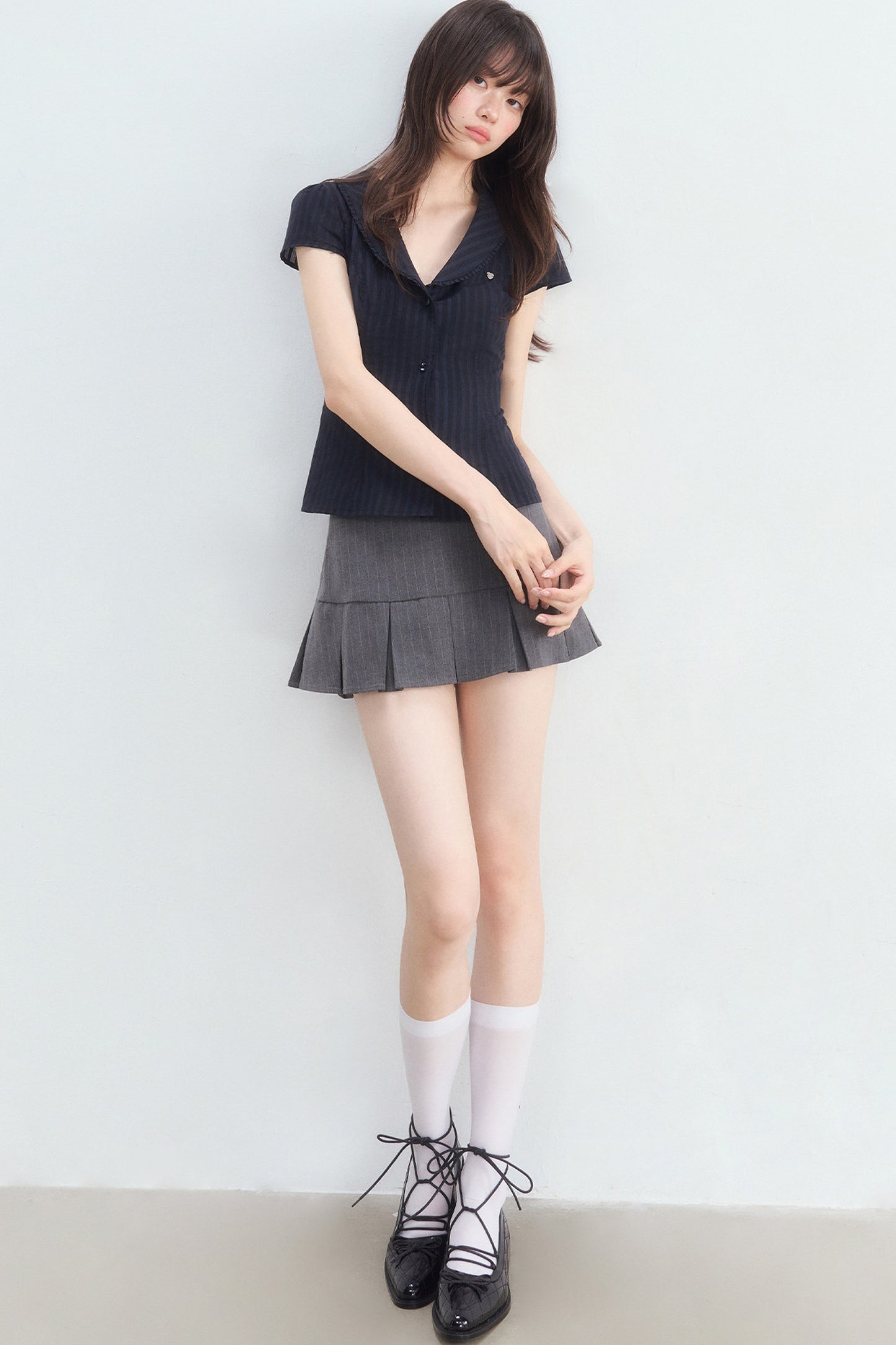 Navy Blue Vertical Stripe Shirt Set-Up