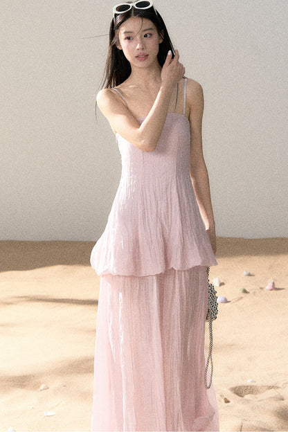Ramie Pleated A-Line Dress