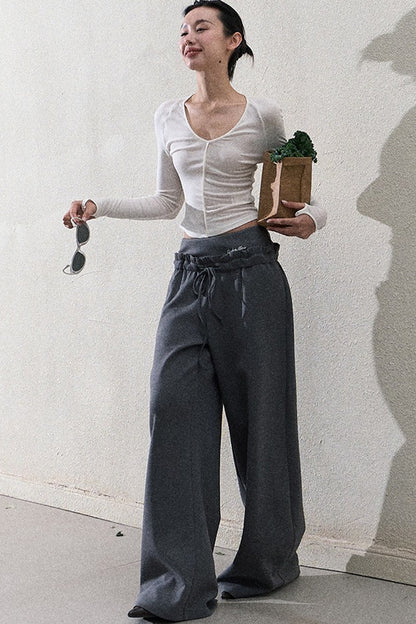 Liquid Cotton Ruffle Wide-Leg Pants