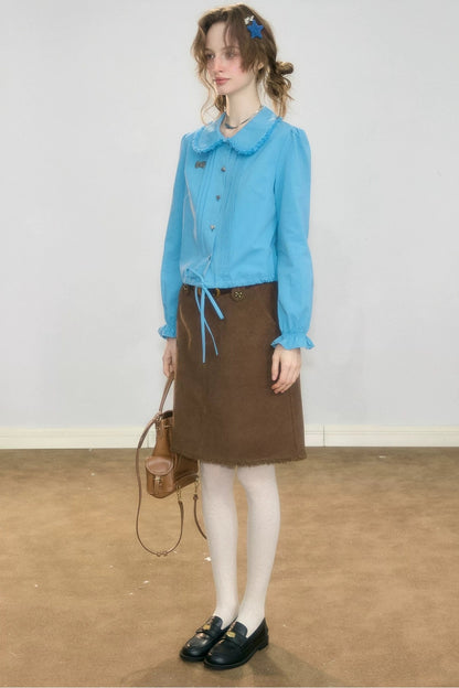 Brown Corduroy Mid-Length Skirt