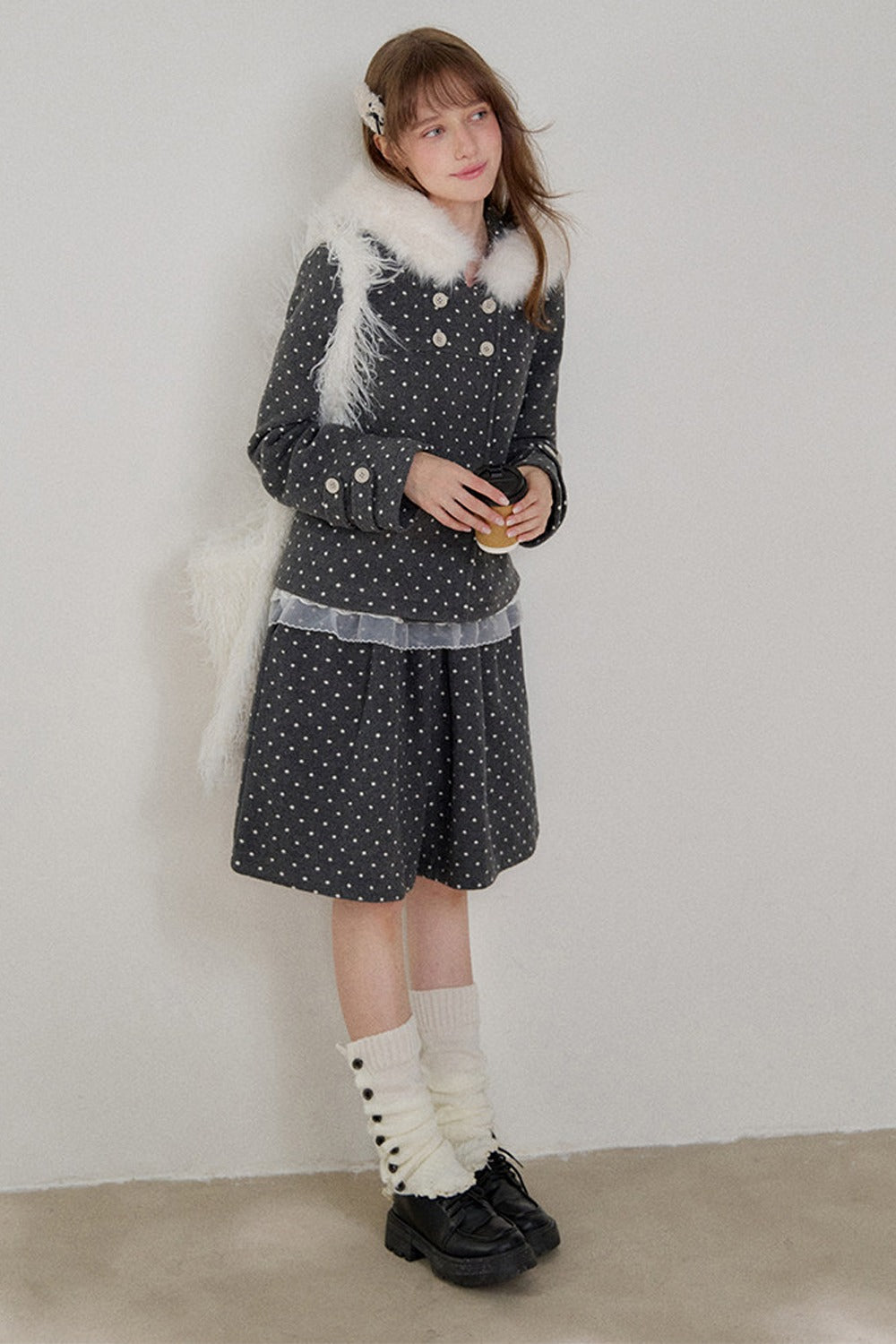 A-Line Polka Dot Tweed Skirt-Pants